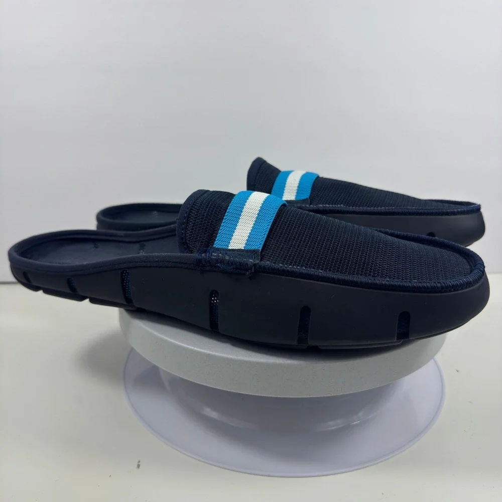 SWIMS Breeze Wave‎ Mule Mens Navy Blue Mesh Striped Slip On Backless Loafers